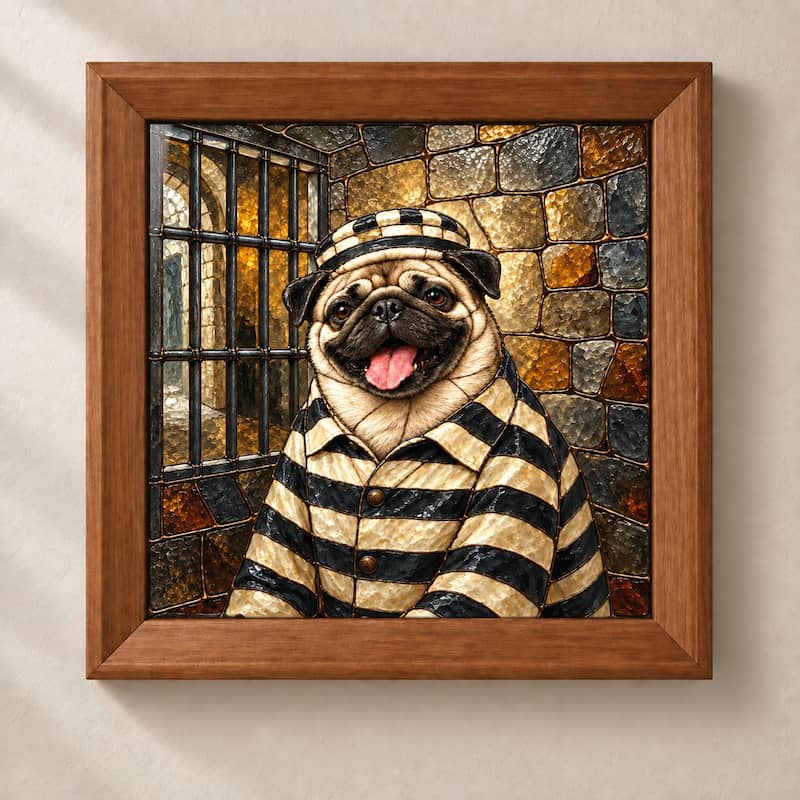 Naughty Pet Mugshot - Custom Glass Pet Portrait