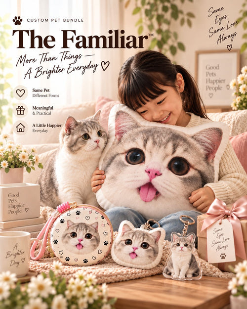 Personalized four-piece pet keepsake bundle featuring a custom cat