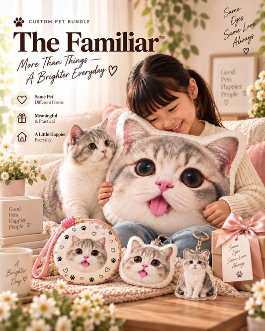 Personalized four-piece pet keepsake bundle featuring a custom cat